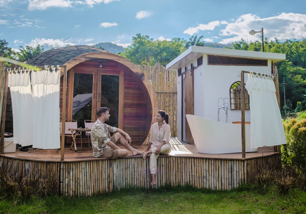 Glamping spots in Bali and Bandung are popular.